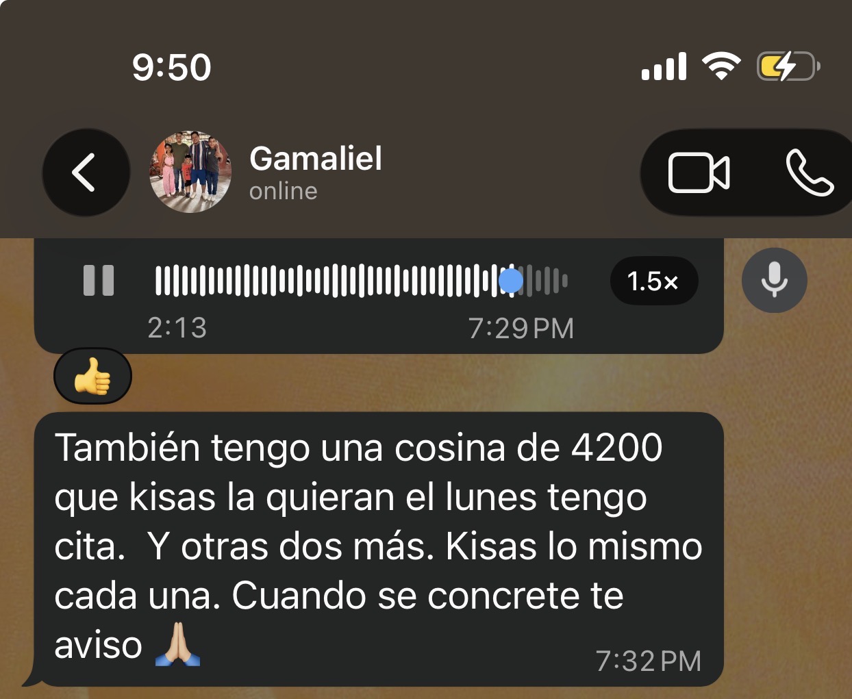 Segunda captura de una conversación enviada por Gamaliel